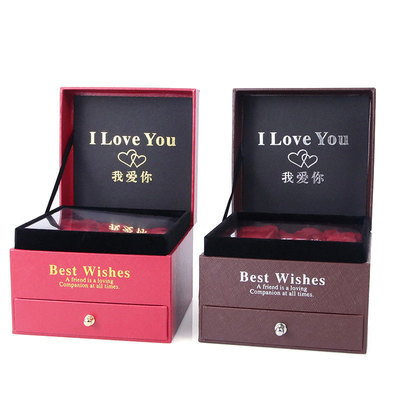 Maßgeschneiderte Größe Luxus Quadrat Schmuckschacht Schmuck Geschenkverpackung mit Rose