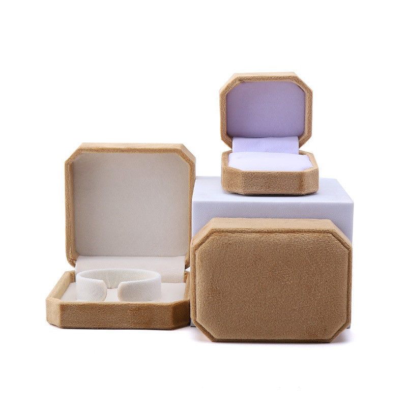 elegant handgefertigte gelbe achteckige Samt Schmuckbox für Halskette Ohrringe Armband Ring