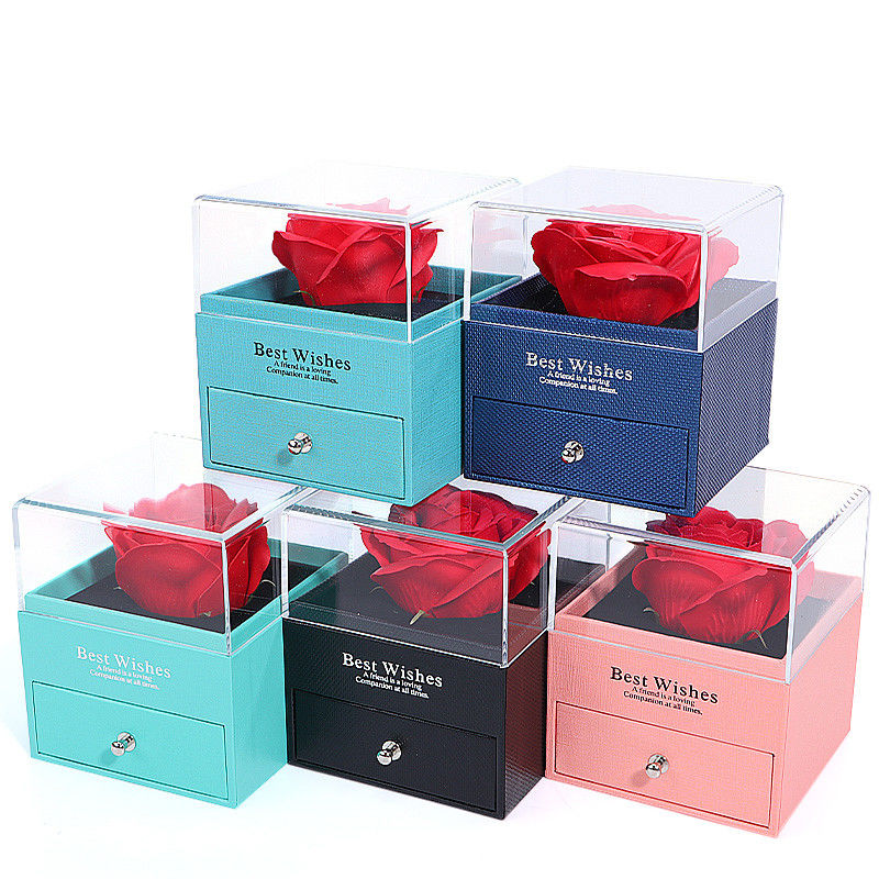 Valentinstag Rose Box Schublade Schmuck Verpackungskiste mit quadratischer Form