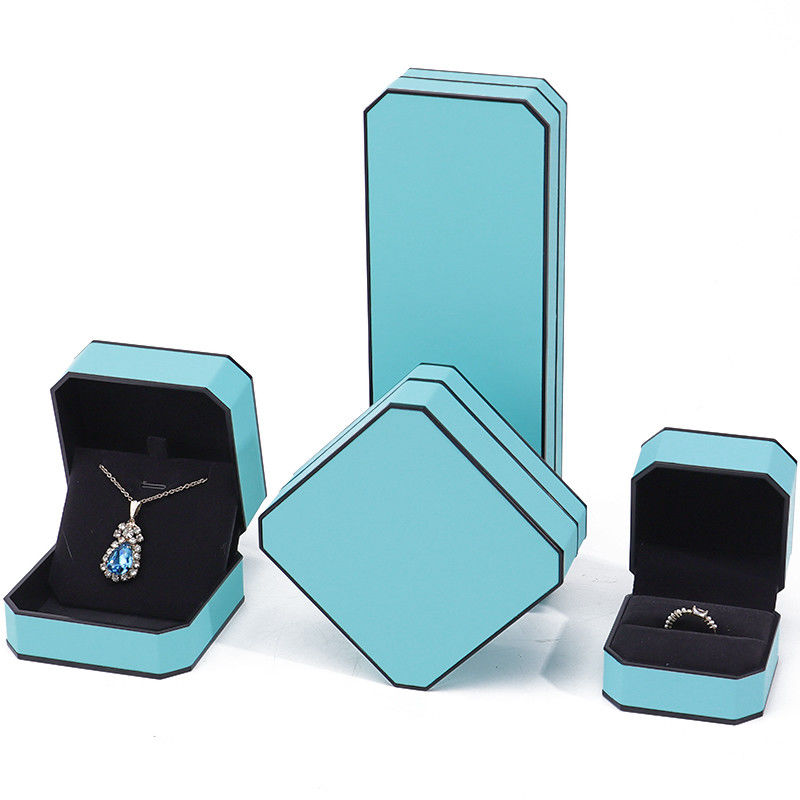 Cyan Schlanke Achtseckige Falsche Leder Schmuck Box Paket mit schwarzen Grenzen Ornament