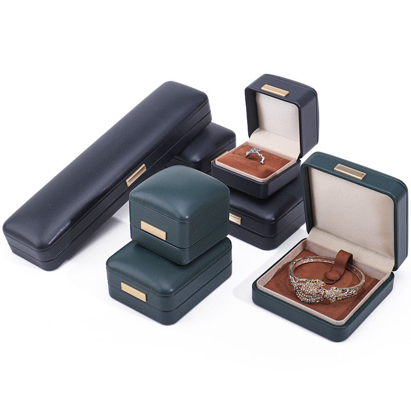 Handy Konvex Dach Falsches Leder Luxus Schmuckschachtel Paket mit Goldbar Ornament