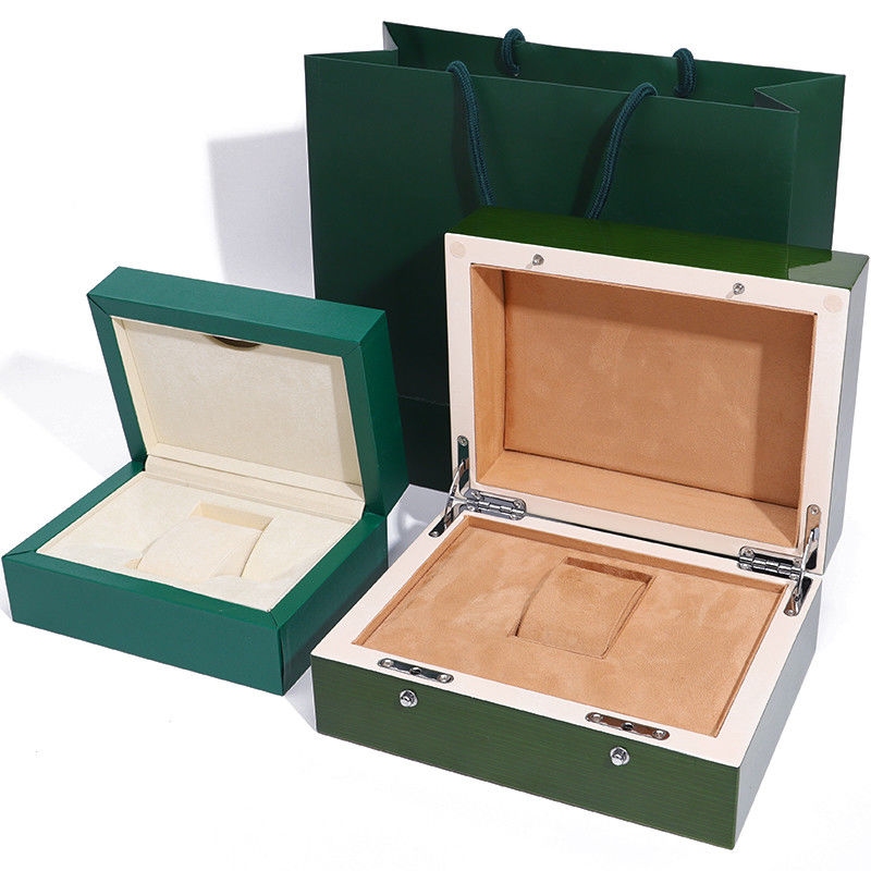 High-End Grüne Holzuhrbox für Luxus-Geschenkverpackungen mit umgekehrter Tasche