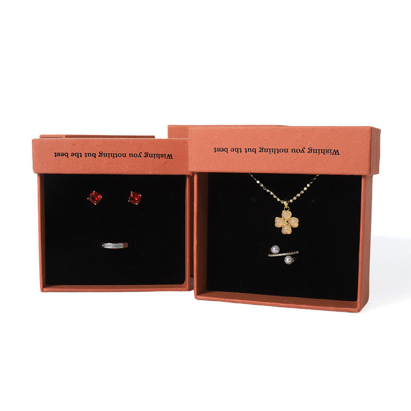 China Herstellung Großhandel hochwertige Halskette Ohrring Armband Ring Box Schmuck Verpackung Personalisierte Custom Eco Friendly Karton Papier orange Schublade Schmuck Box mit Logo