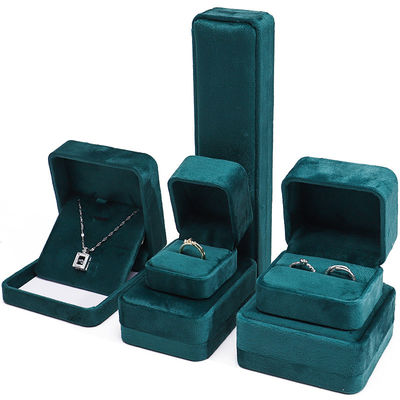 Großhandel Fertigung Luxus Schmuck Verpackung Personalisiertes Custom Logo High-End Dunkelgrünes Halskette Armband Ohrringe Ring Verpackung Samt Schmuckbox