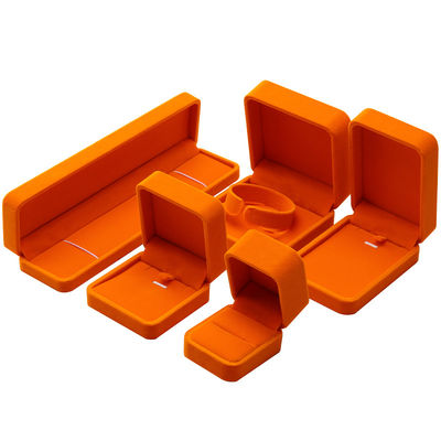 Großhandel Fertigung Hign End Schmuck Verpackung Personalisiertes Custom Logo Luxus Halskette Armband Ohrring Ring Verpackung Samt orange Schmuckbox