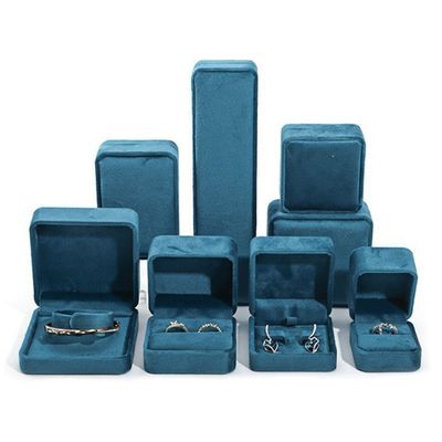 Großhandel Fertigung heißer Verkauf Luxus Schmuckbox personalisierte Custom Logo High-End Blaue Halskette Armband Ohrringe Ring Verpackung Samt Schmuckbox