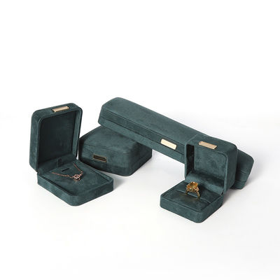 Großhandel Luxus Schmuckbox Personalisierte High-End-Konnektur Armband Ohrringe Ring Schmuckset Verpackung Samt dunkelgrün Schmuckbox mit Logo