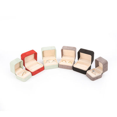 Großhandel High-End Schmuck Verpackung Ring Box Custom Logo Schmuck Verpackung Luxus Doppel Hochzeit Verlobung Samt Ring Box