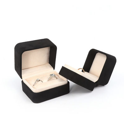 Großhandel High-End Schmuck Verpackung Ring Box Custom Logo Schmuck Verpackung Luxus Doppel Hochzeit Verlobung Samt Ring Box