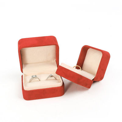 Großhandel Schmuck Verpackung Ring Box Custom Schmuck Verpackung Luxus Doppel Hochzeit Verlobung Rot Samt Ring Box mit Logo
