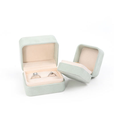 Großhandel Schmuck Verpackung Ring Box Custom Schmuck Verpackung Luxus Doppel Hochzeit Verlobung Grünes Samt Ring Box mit Logo