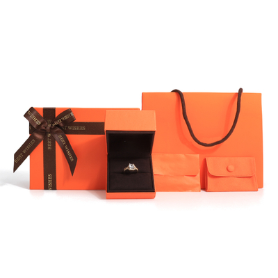 Premium-Schmuckgeschenk-Box mit hochwertigem Deckel und Orange-Basis-Papier Schmuck-Box mit Tasche